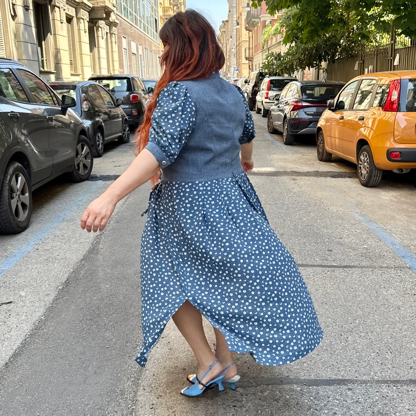 Abito blu fiori L/XXL