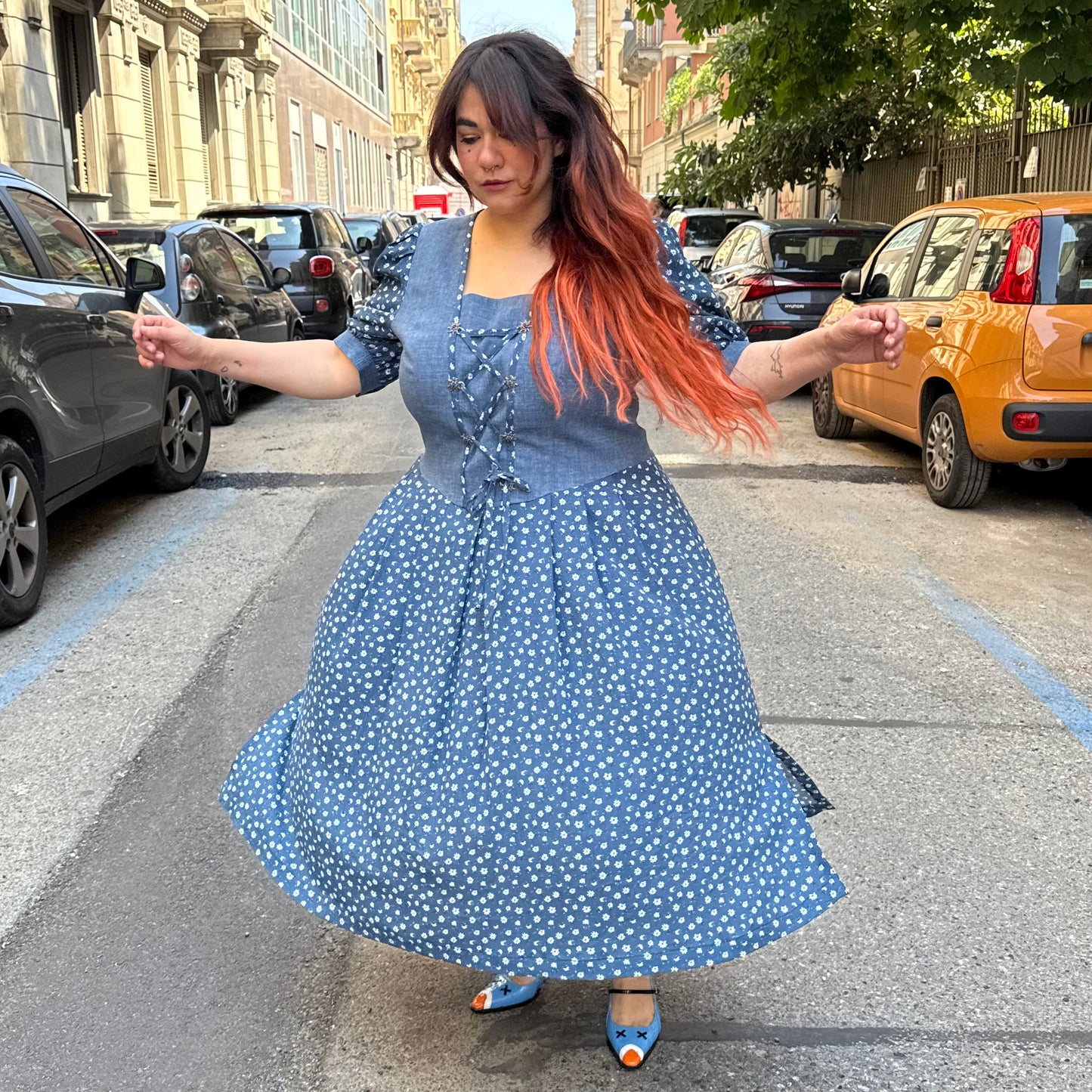 Abito blu fiori L/XXL