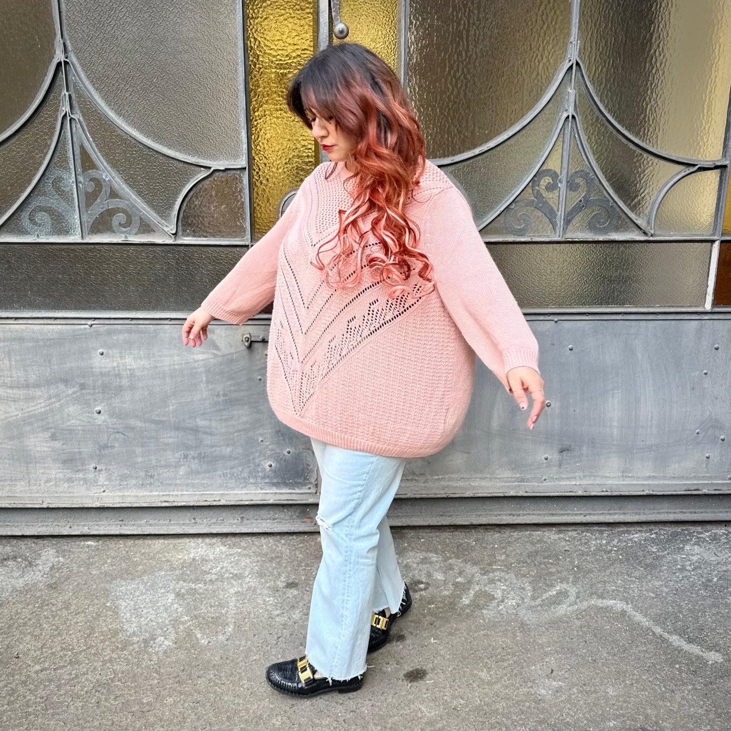 Maglia traforata rosa TU