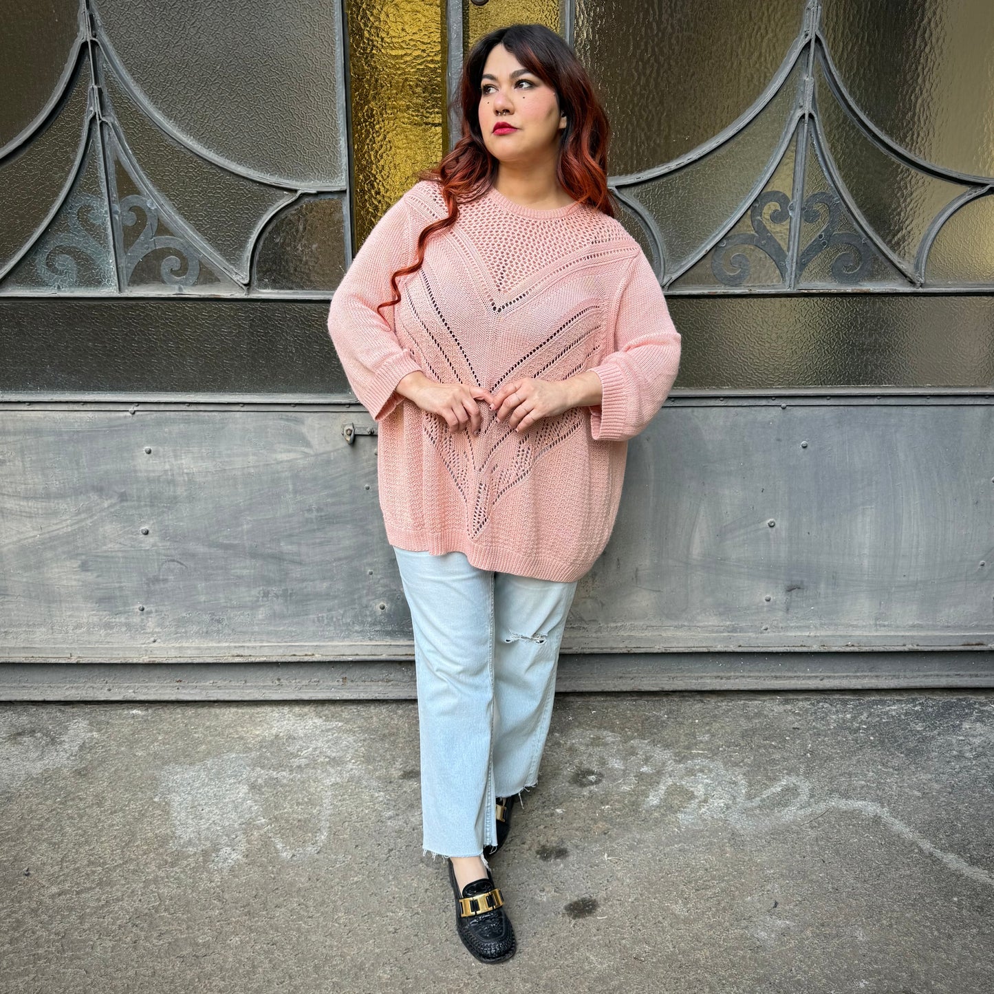 Maglia traforata rosa TU