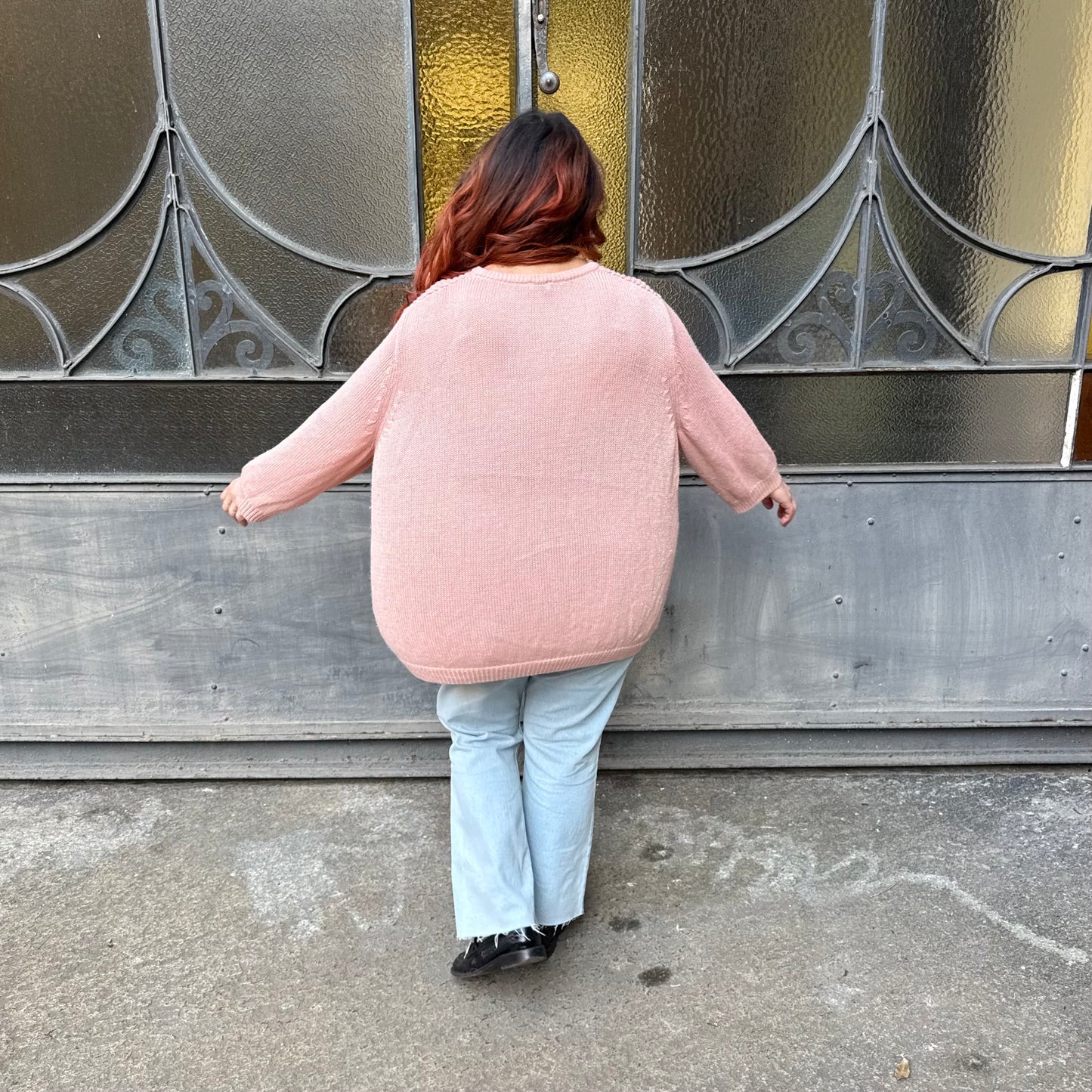 Maglia traforata rosa TU
