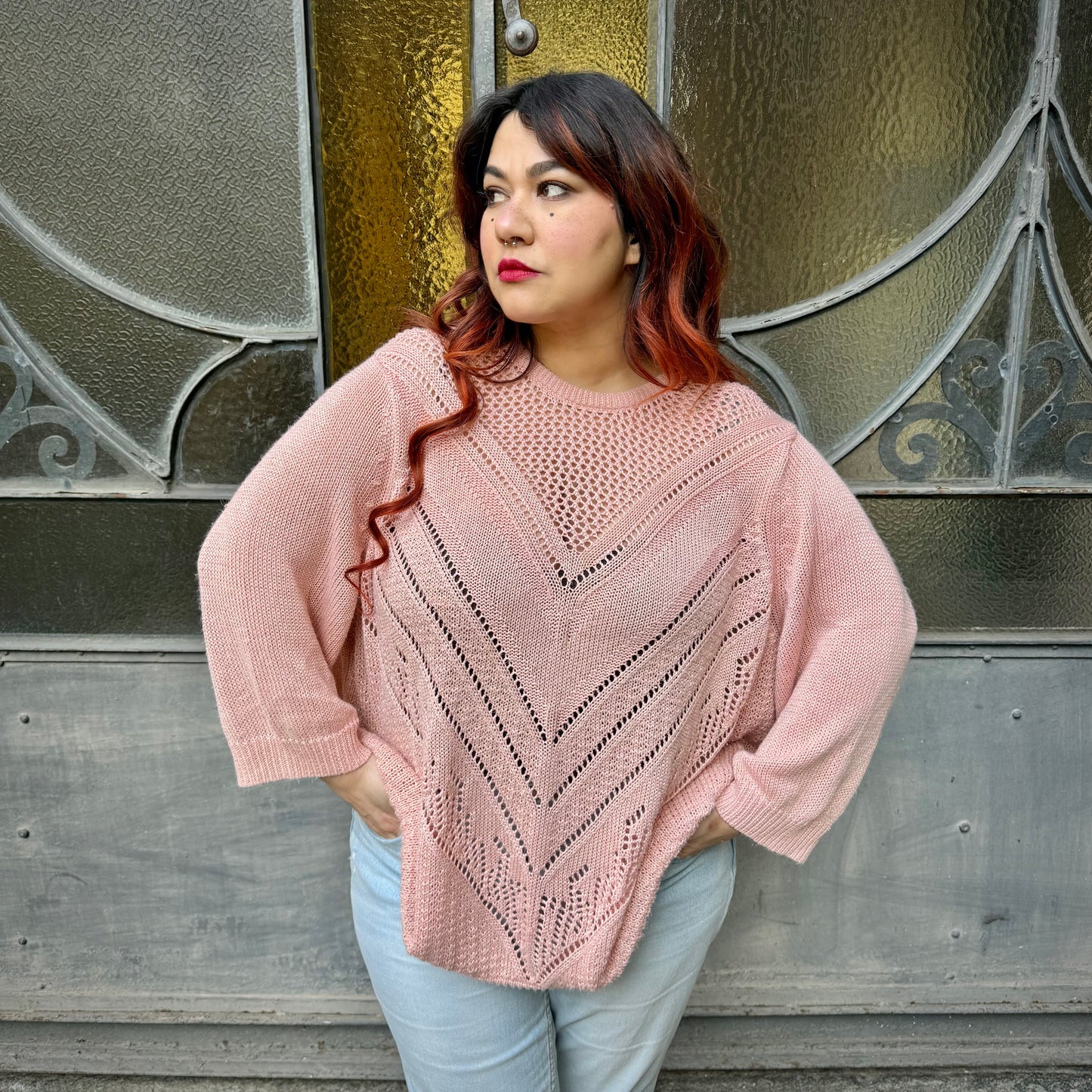 Maglia traforata rosa TU