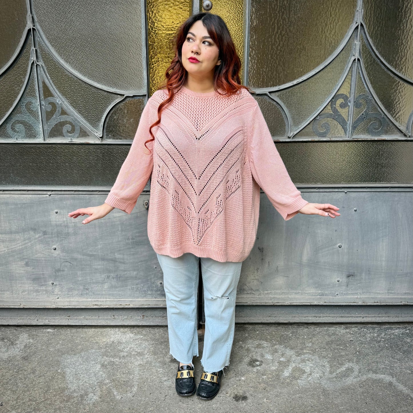 Maglia traforata rosa TU