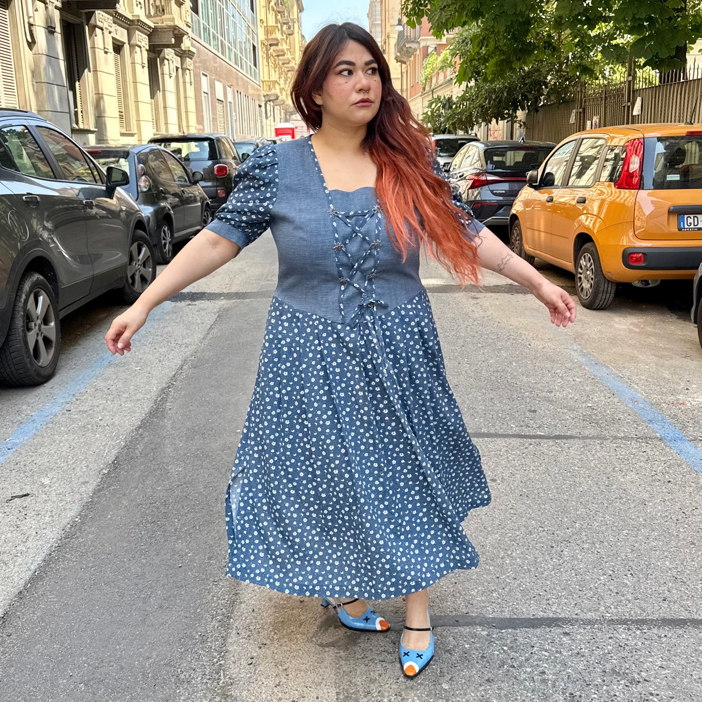 Abito blu fiori L/XXL