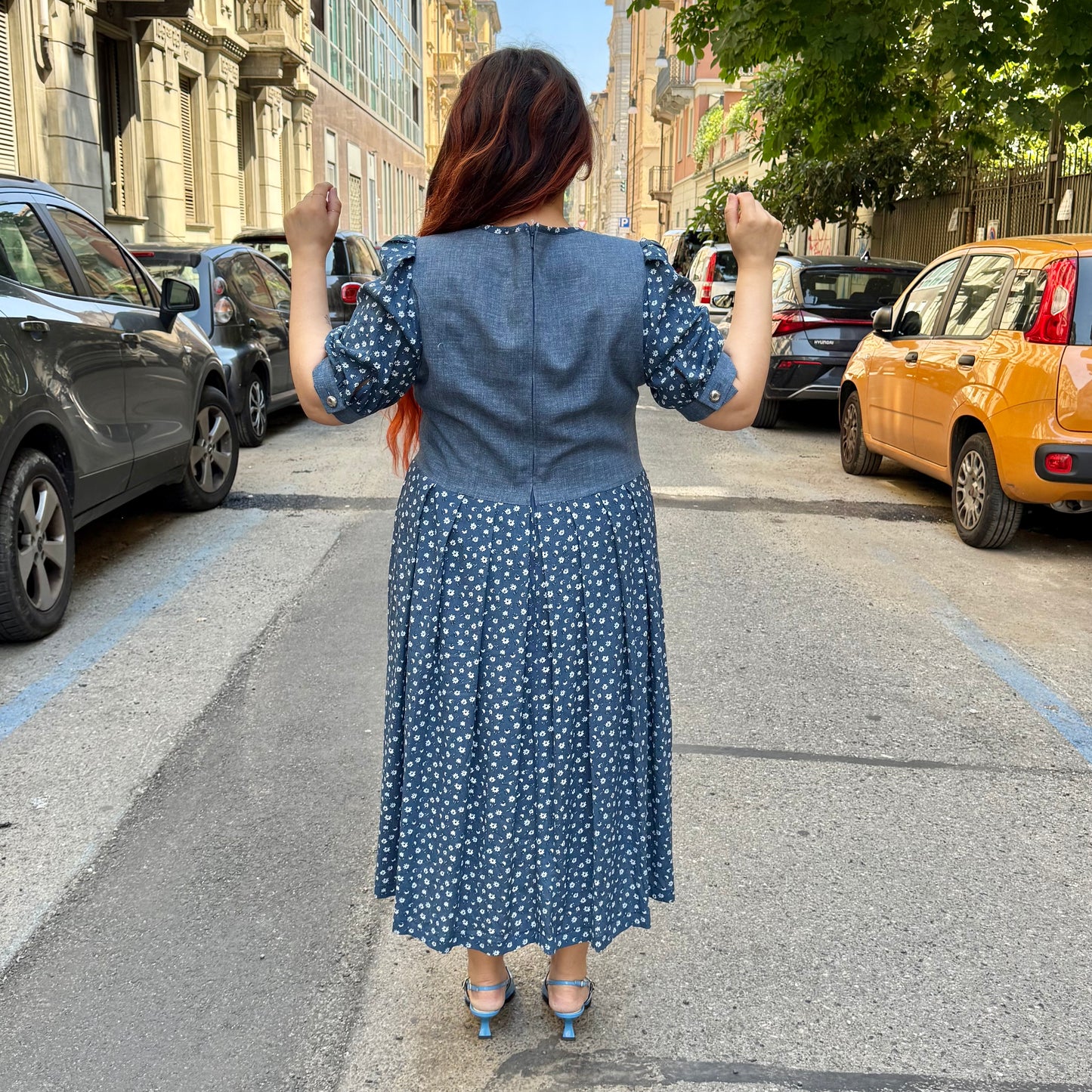 Abito blu fiori L/XXL