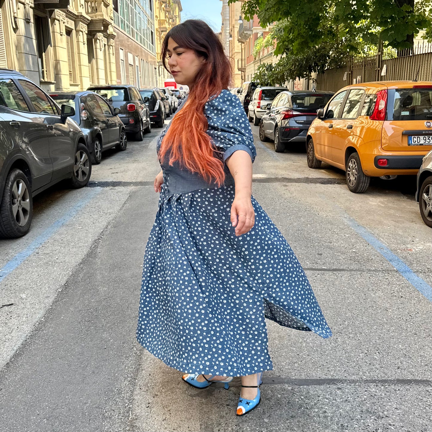 Abito blu fiori L/XXL