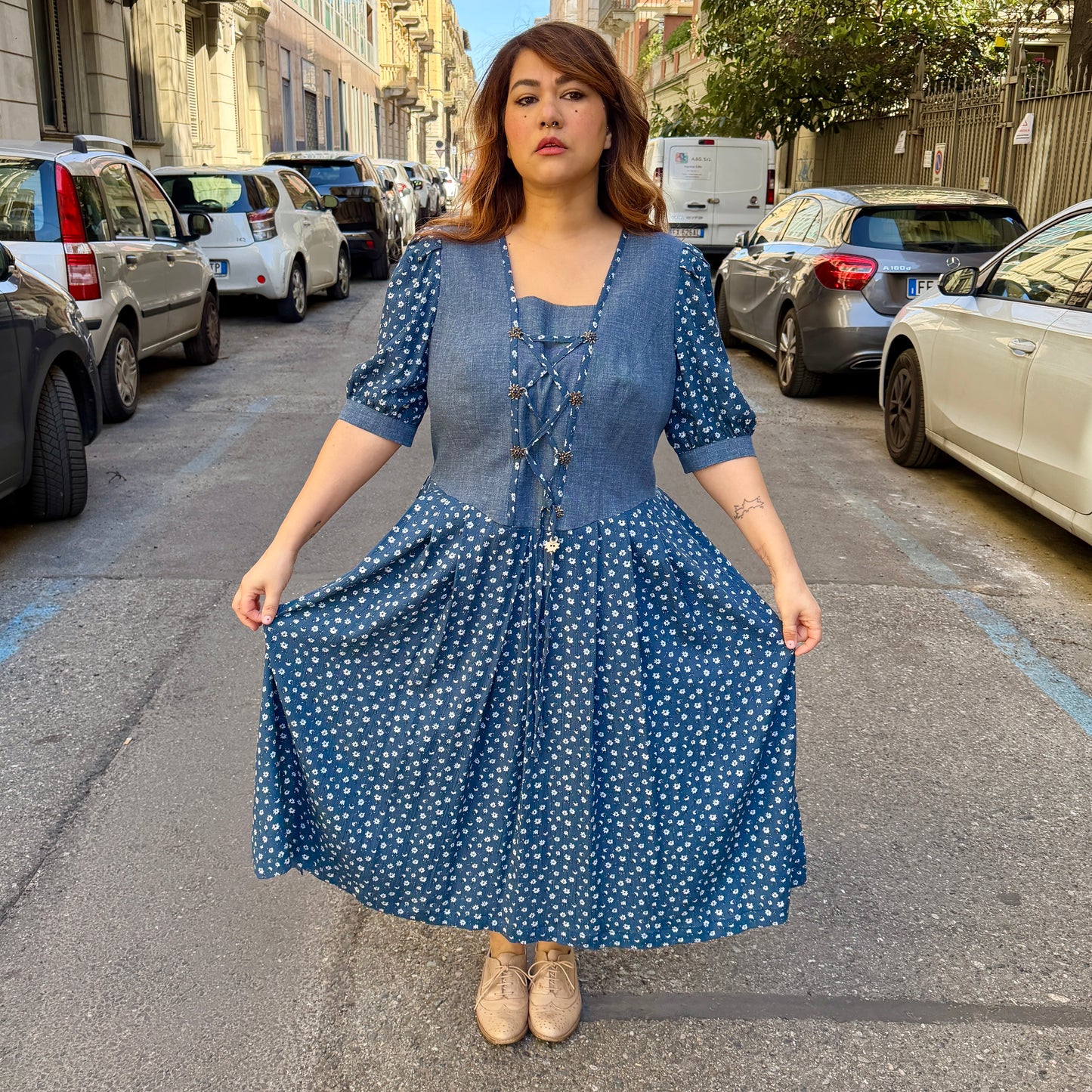 Abito blu fiori L/XXL