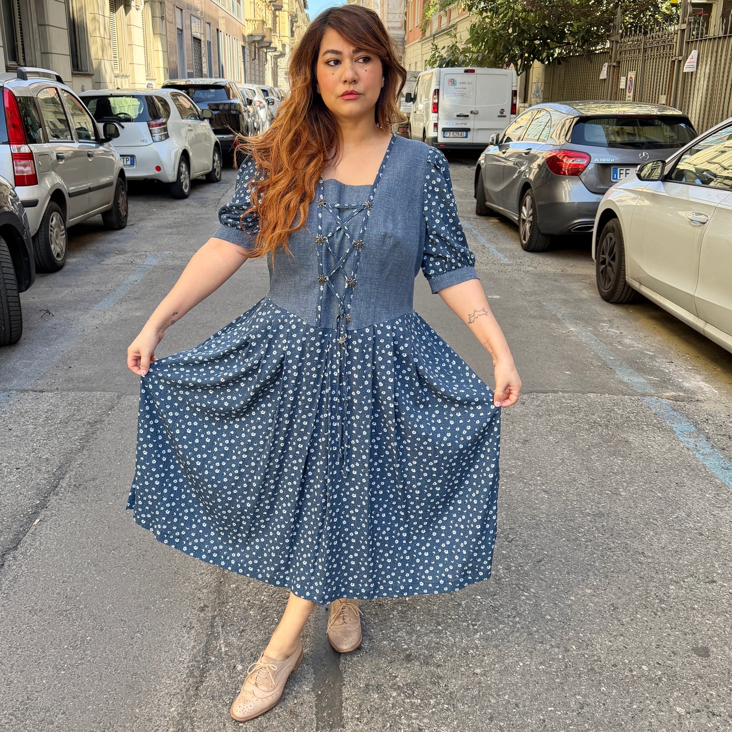 Abito blu fiori L/XXL