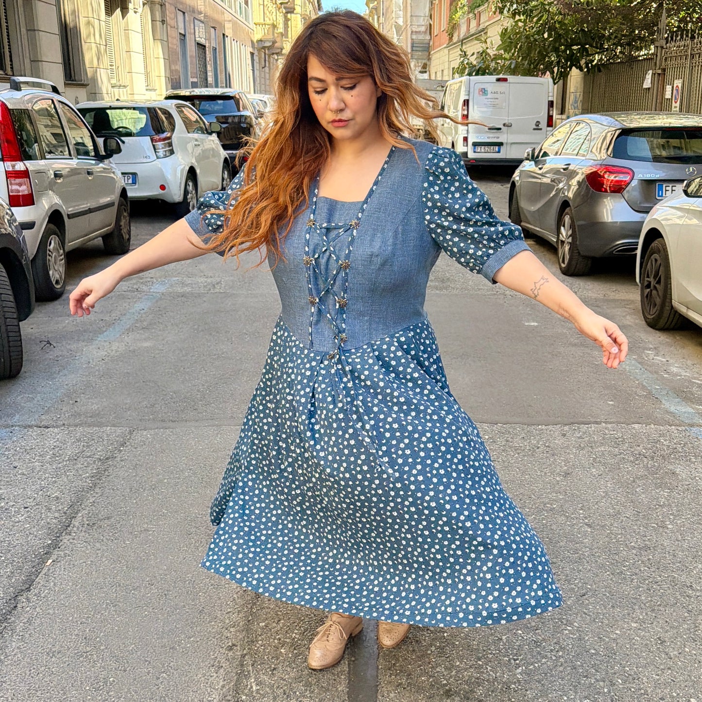 Abito blu fiori L/XXL