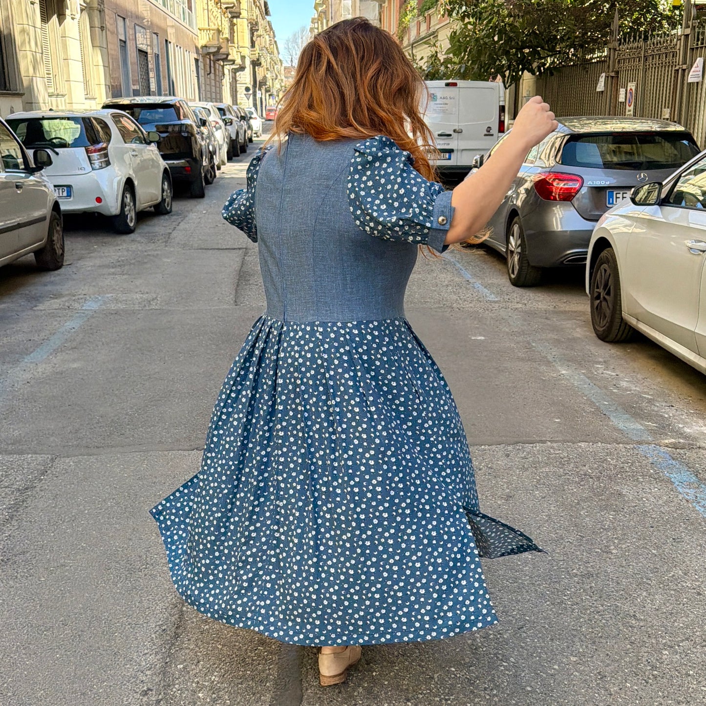Abito blu fiori L/XXL
