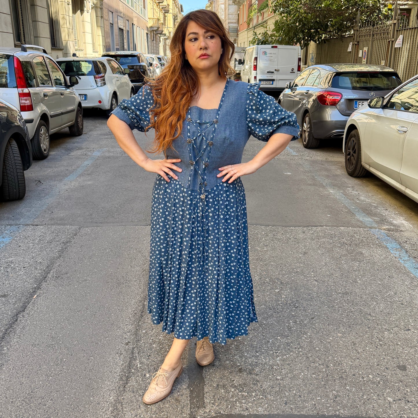 Abito blu fiori L/XXL