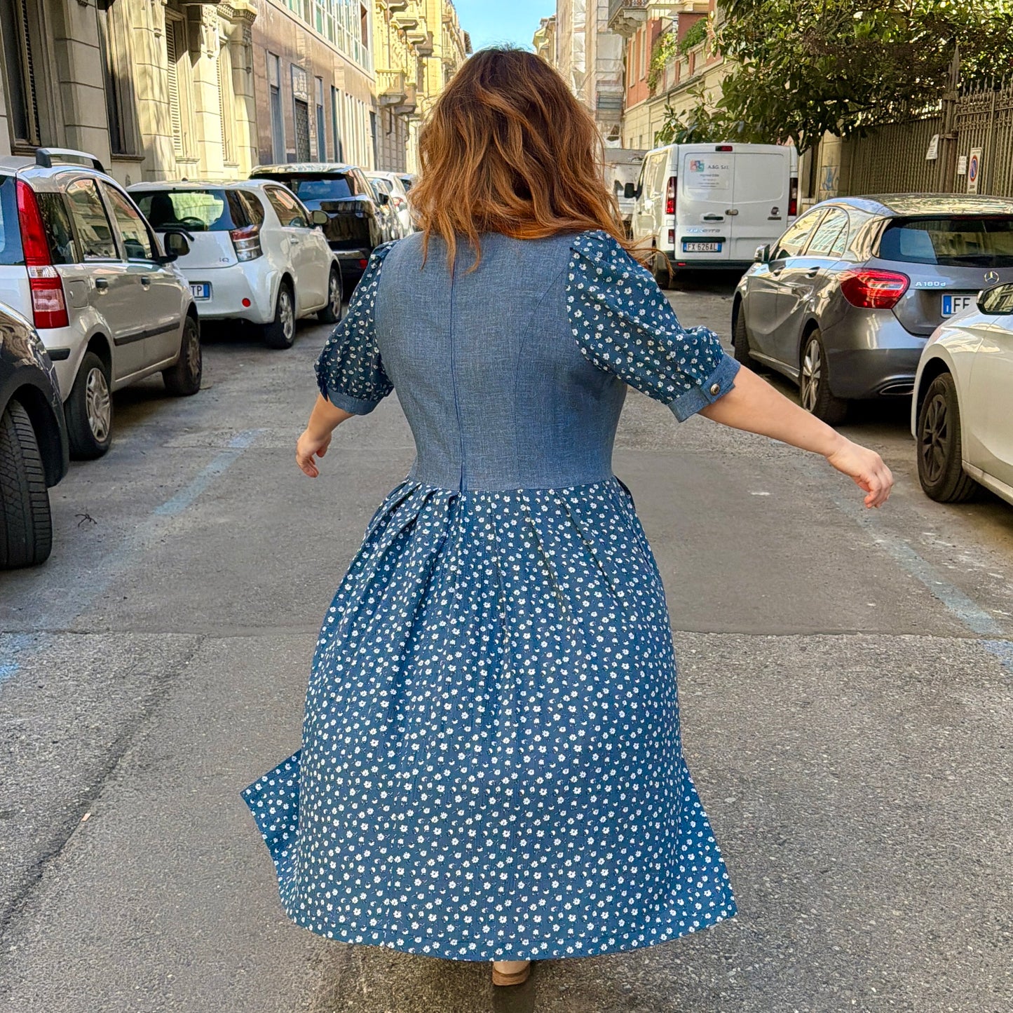 Abito blu fiori L/XXL