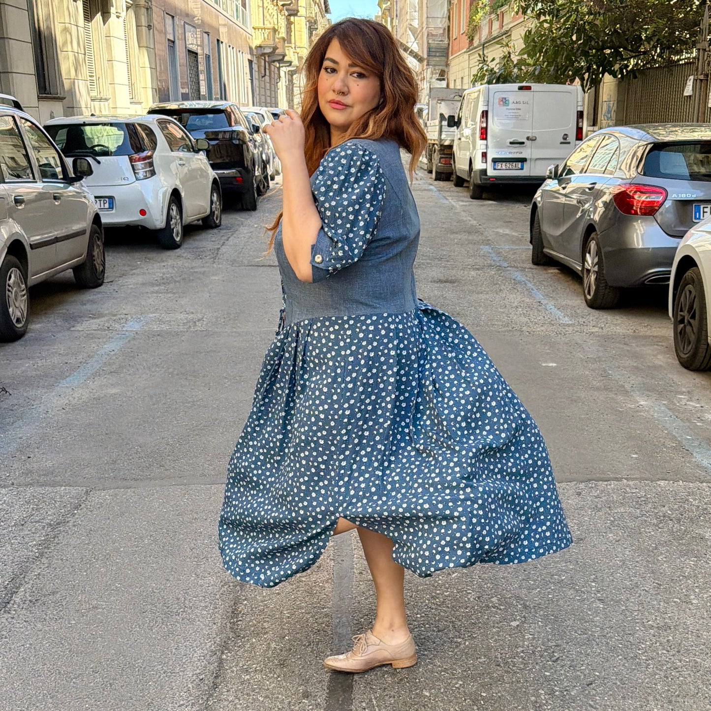 Abito blu fiori L/XXL